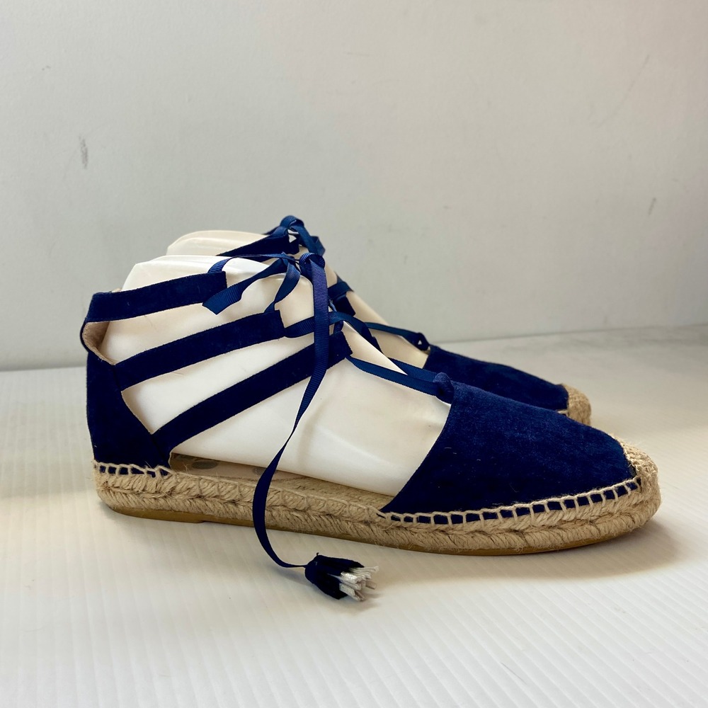 Boden Suede Lace Up Espadrilles Flats Sandals Navy Blue Womens EU 39 US 8